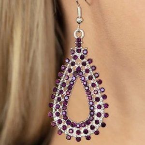 Earrings, Purple Rhinestones, Teardrop frame
